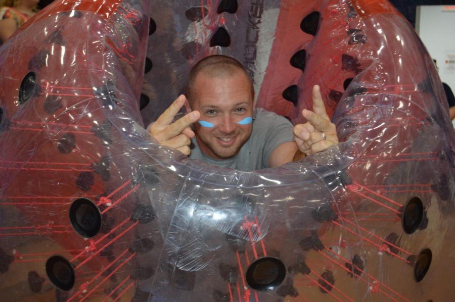 Coach Ernst poses in his bubble.