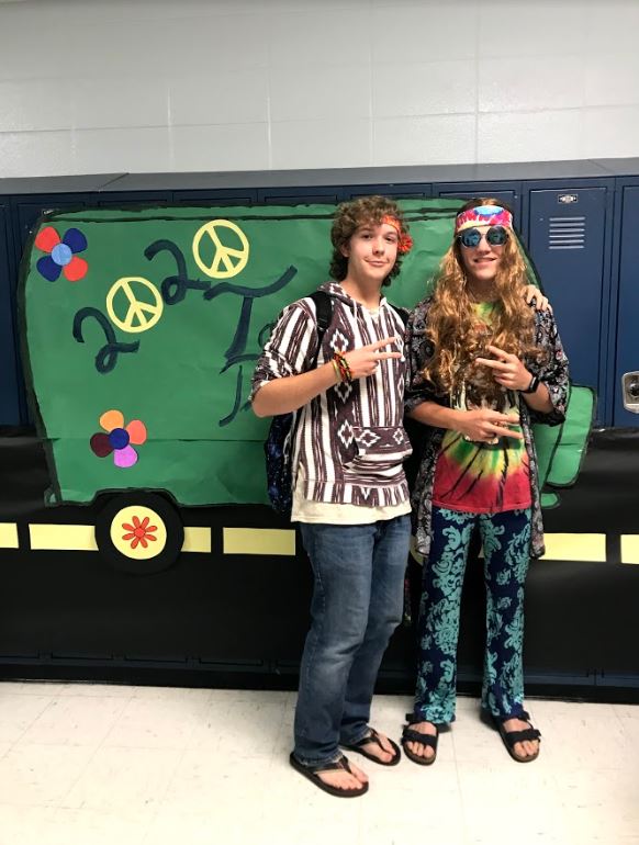 Hippie: William Elliot and Timothy Newton wear their craziest clothes.