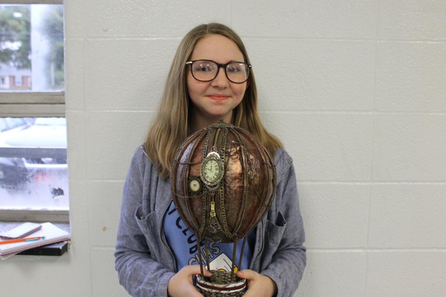 Lakenzie Powell, junior: “This was inspired by Steampunk, which I think is a cool art style, and I wanted to try it out because I usually just do cartoon stuff, so I thought it would be a neat thing to do to display steampunk.”