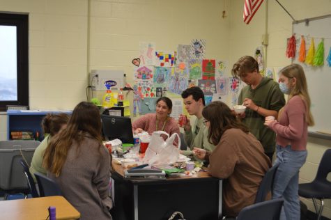 Math teacher Kacie Meyer enjoys her lunchtime with students as she wraps up her final couple of days at Central. (Nov. 11)