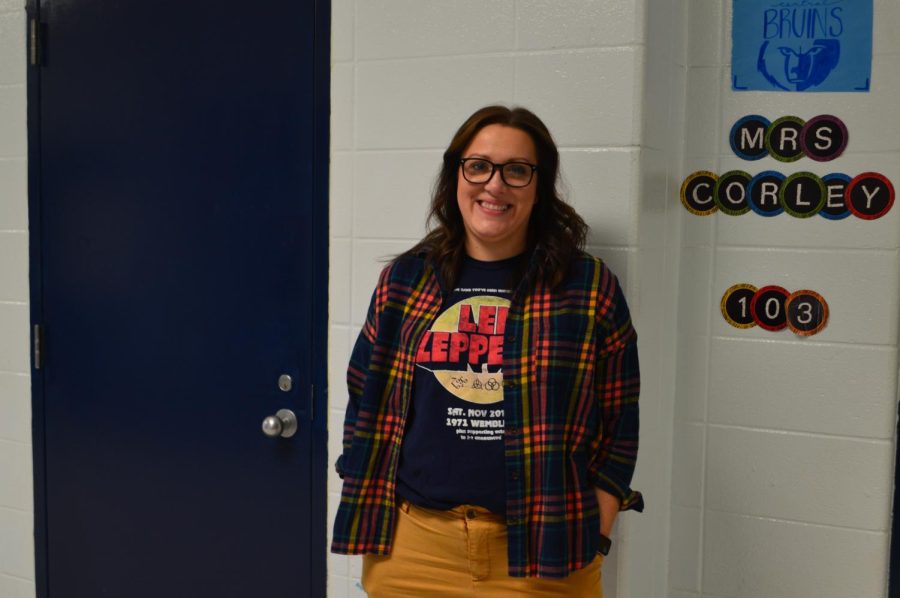 Senior English teacher Lindsey Corley wears her band t-shirt in support of Red Ribbon Week (Oct. 25)