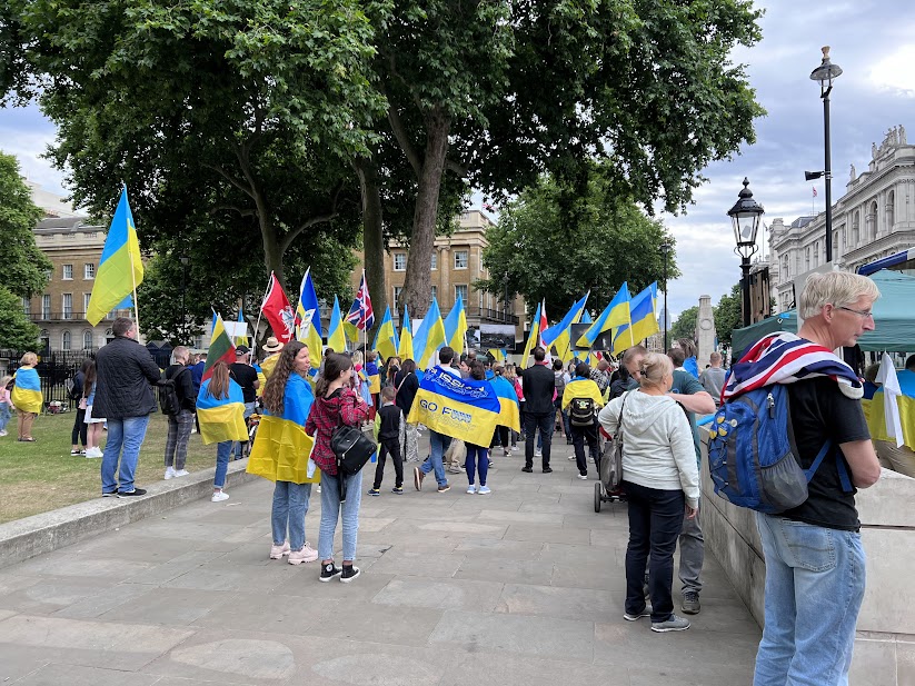 This is a visual representation of the peaceful protesting in support of Ukraine there in England.