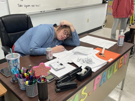 Math teacher, Megan Pauley exhausted from a long days work.