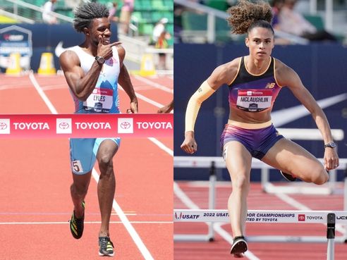 Noah Lyles and Sydney McLaughlin-Levrone running at the 2022 World Championships. Obtained from the AAU administration.