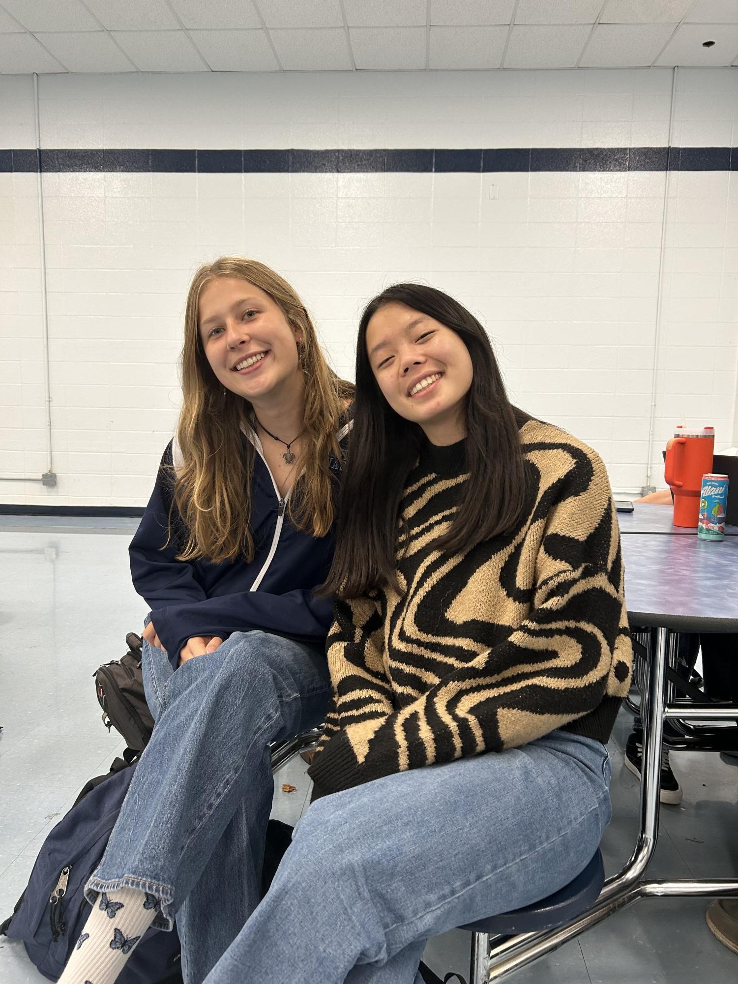 Exchange students Alice Tomasovic and Thea Vandermissen sitting together during power hour. (Sept. 26)