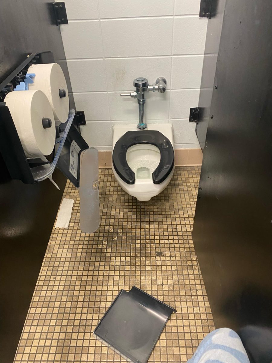 Toilet paper dispenser ripped apart and broken in the girls bathrooms.
