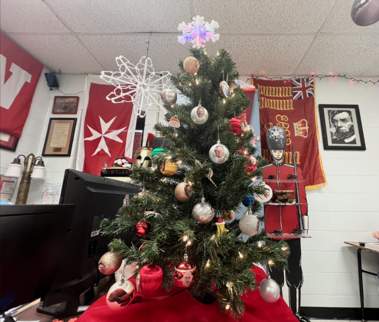 Every year history teacher James Sisk decorates his mini Christmas tree with Central Hardin faculty ornaments (Dec 1.). 