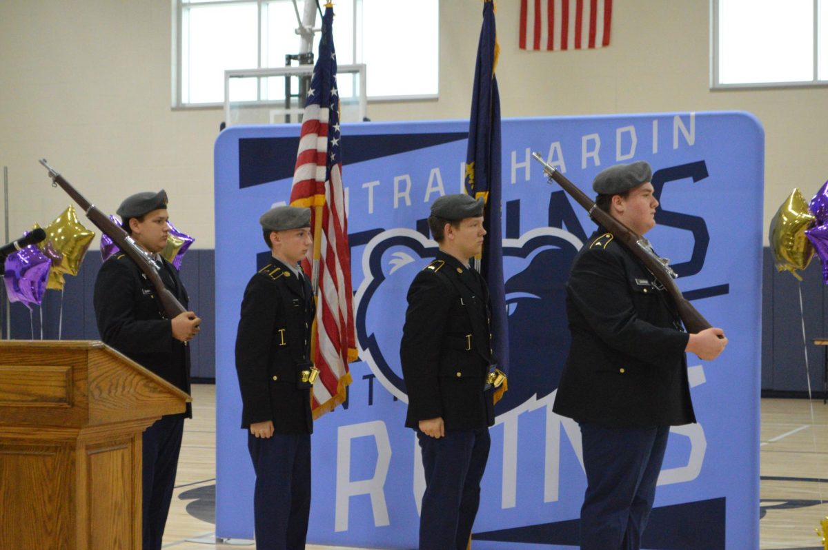 Color guard presets the colors before the Purple Star Award Ceremony. (Apr. 17)