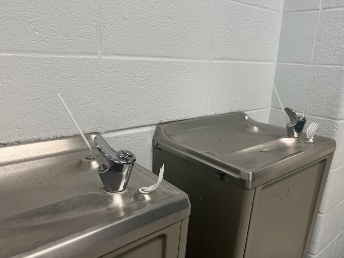 A water fountain is found plugged by plastic straws and forks. Who could be the culprit? (Mar 21)