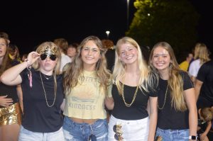 Juniors Mollie Bruner, Maddi Chitwood, Kayla Miller, and Alivia Goodman pose together at Central's first home football game. Up to this point, Bruins have been waiting 4 weeks to attend a varsity home game (Sept. 20)