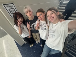 Sophomore Cici Hicks, Paige Simpson, Briley Emberton, Bailee Sidebottom show off their white lies on Oct.22. White Lies was one of the themes for Spirit Week and inspired many to participate in the later days.