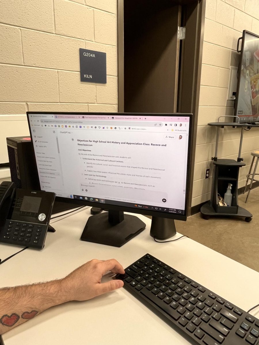 Visual Art teacher Antonio Menendez uses   ChatGPT 4o to make the curriculum for an Art History and Appreciation class on Dec. 9. He used his years of studying art to choose the content and then let AI do his busy work. 