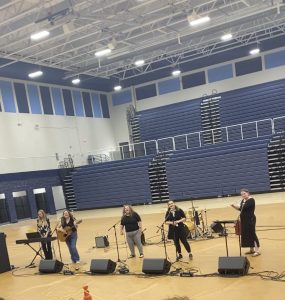 Central teachers Samantha Dougherty, Sarah Dakin, Kimberly Gibson, Grace Peet, April York show off their hidden talents to the student body. The teachers did a surprise performance at the Central Hardin Talent show on May 14, 2025.