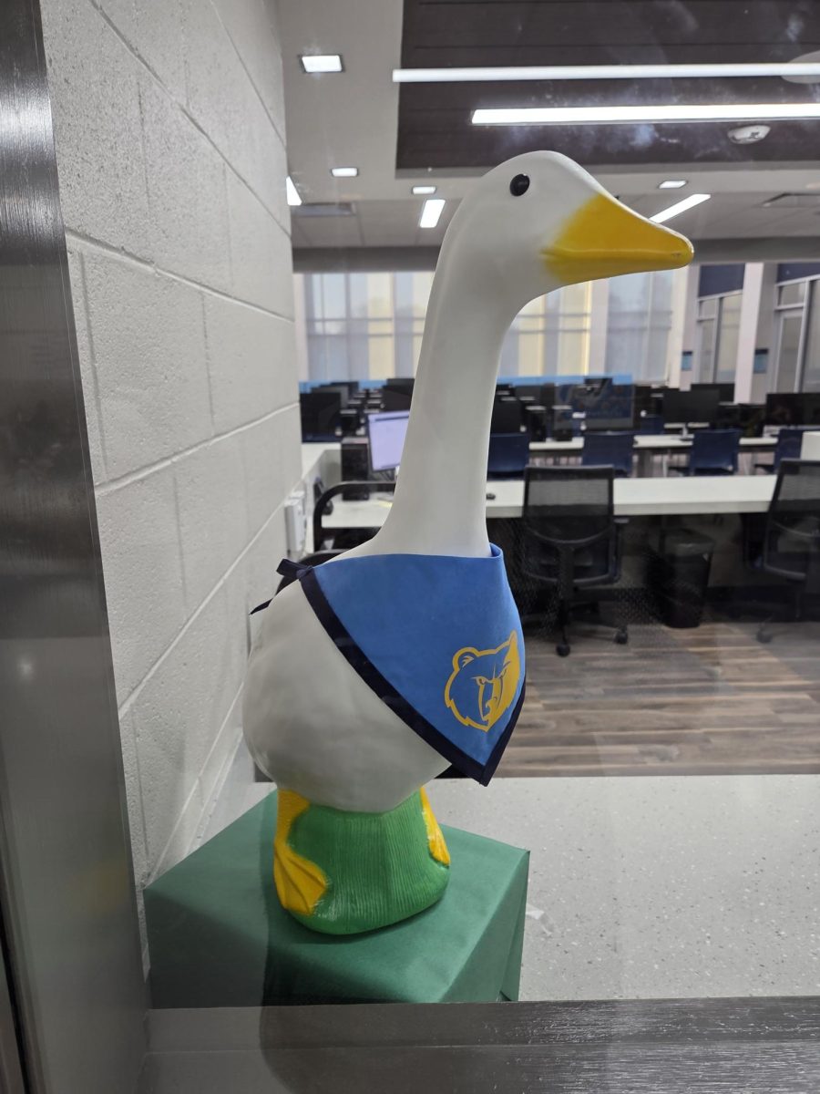 Dewey the Goose shows off his school spirit on the final day of spirit week on Sep. 26. The theme is House (class colors)