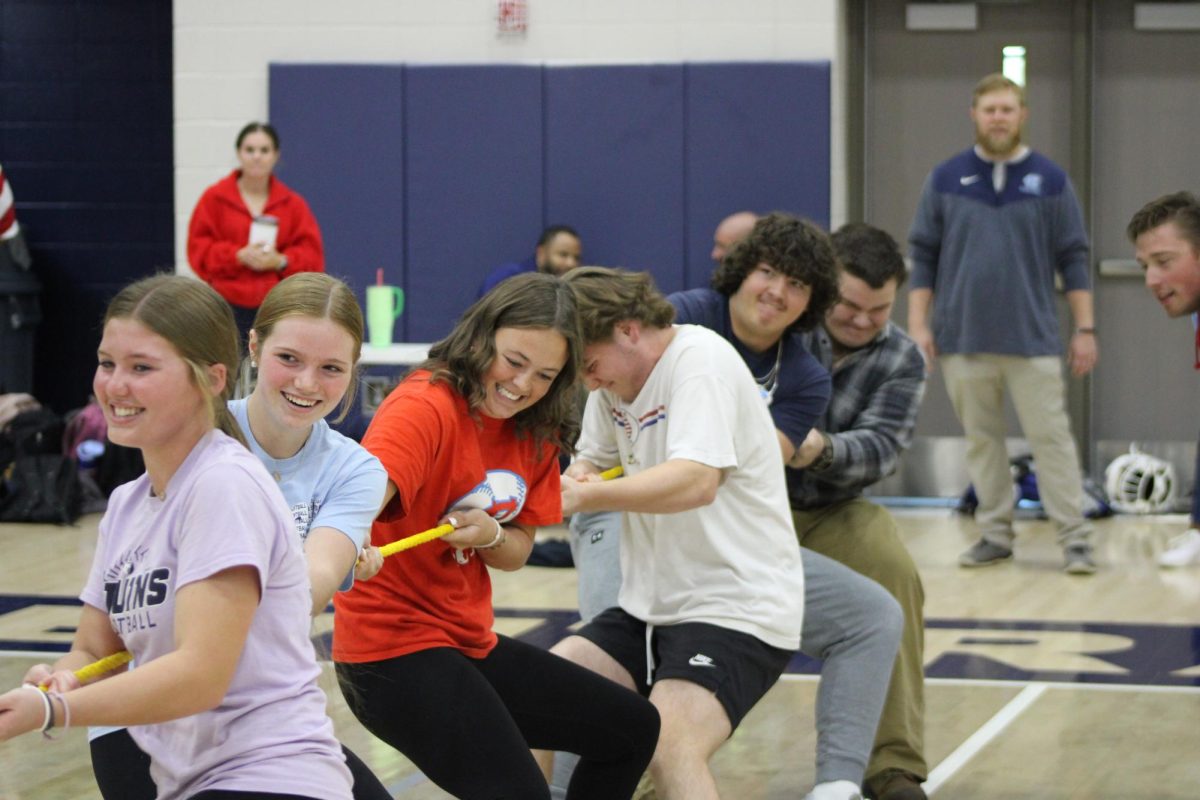 Freshmen students compete in Tug-Of-War during the Pep Rally on Oct. 24, 2024. 