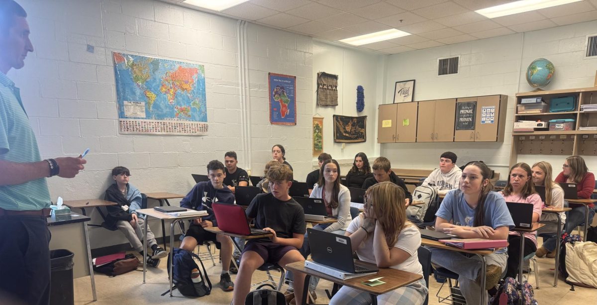 World History teacher Tyler Vessels gives instructions to his students during their WIN block (Sept.10)