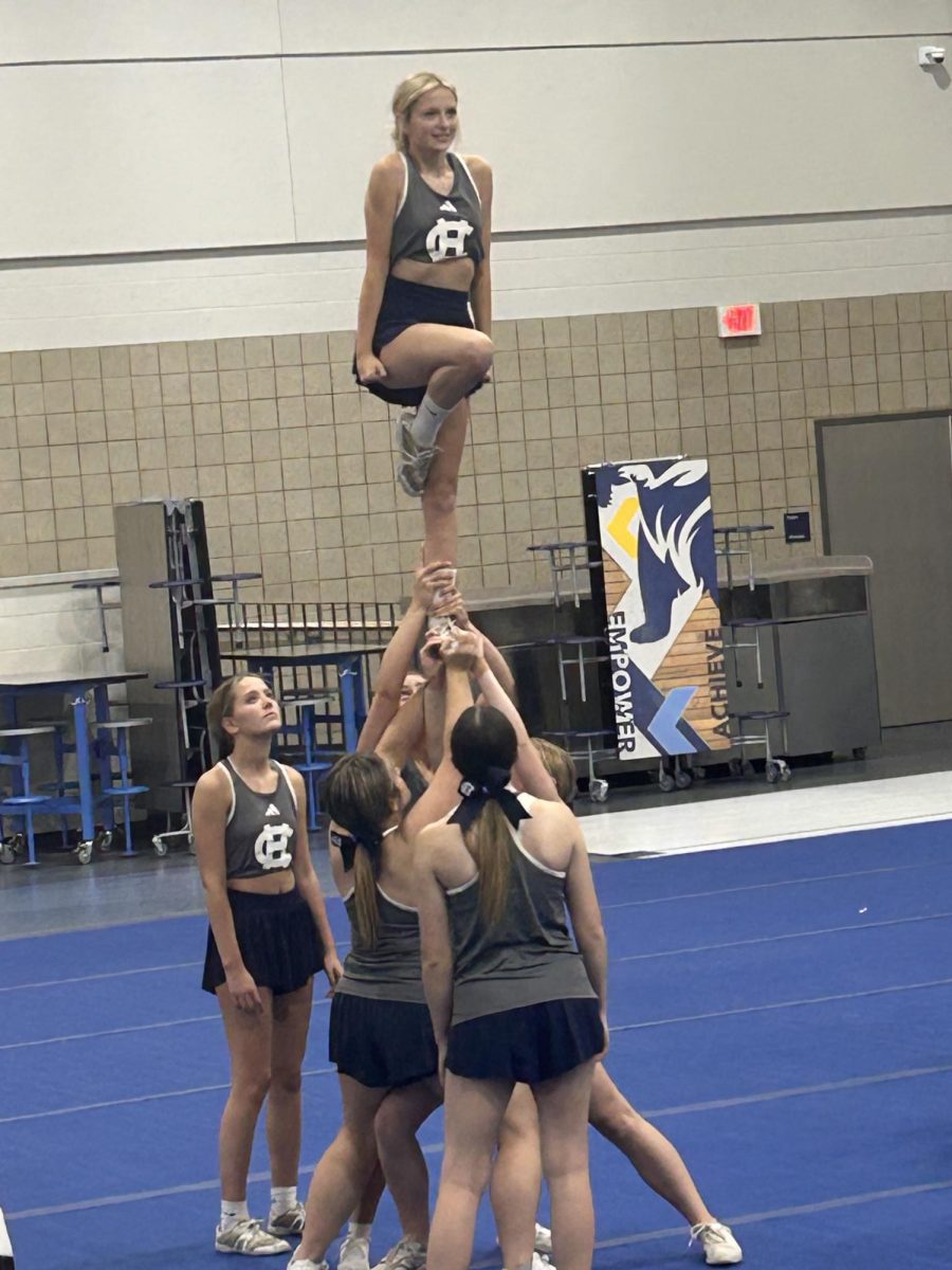 CHHS Cheerleaders practice their stunts after school in the cafeteria on Sept. 4. 