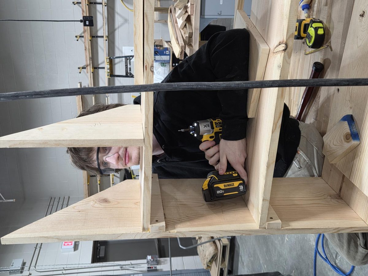 Students in Mr Sanderson's Ag Construction Skills class constructing book barns and garden chairs on March 4th, 2026.