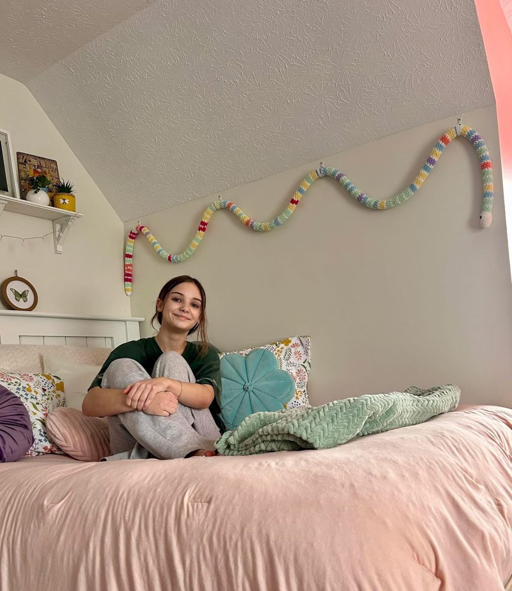 Leah Anderson with her book snake which she made to track her reads for 2025 
(Courtesy of Julie Anderson) 